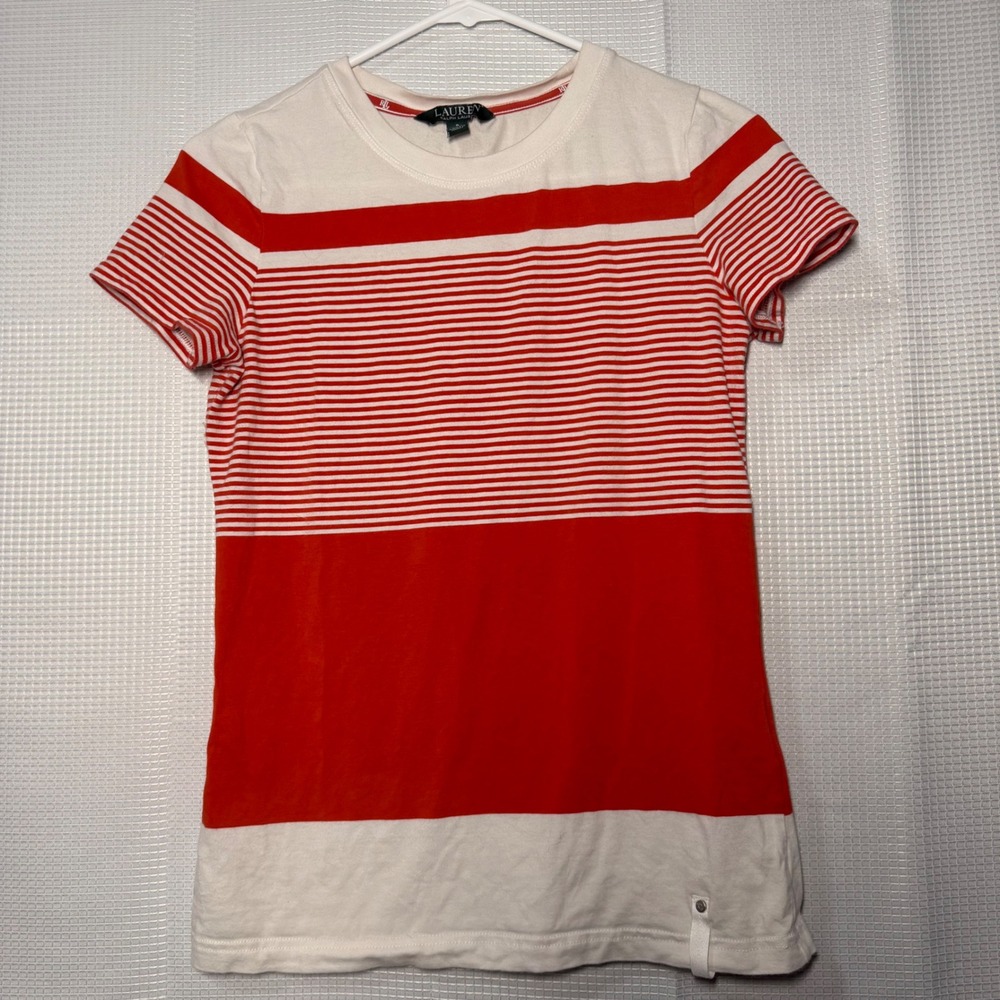 Lauren Ralph Lauren Striped T-Shirt Women's S Red White Cotton Stretch Tee